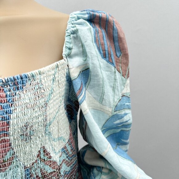 Wilfred Womens Tempest Smocked Floral Linen Mini Dress Floral‎ Long Sleeve XL - Picture 5 of 11